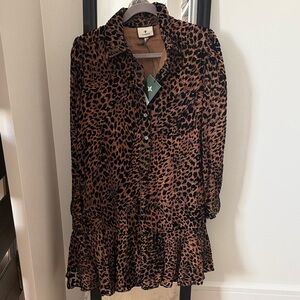 Tuckernuck NWT Leopard Print Button-Front Dress in Brown & Black